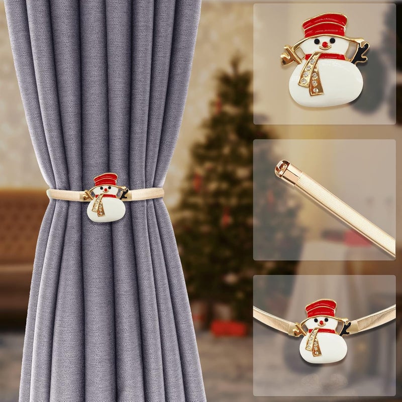 LLPMutu 4 Pack Christmas Curtain Tieback Buckle Aluminum Alloy Spring Design Curtain Holdback Carving Design Christmas Curtain Ties for Drapes Curtain Ties Backs Modern Style Curtain Holdback Decor (Snowman) - Image 4